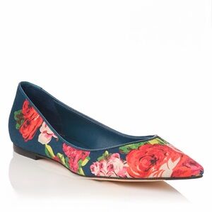 LK Bennett Floral Pointed Ballet Flat in Navy, Red and Pink - 39